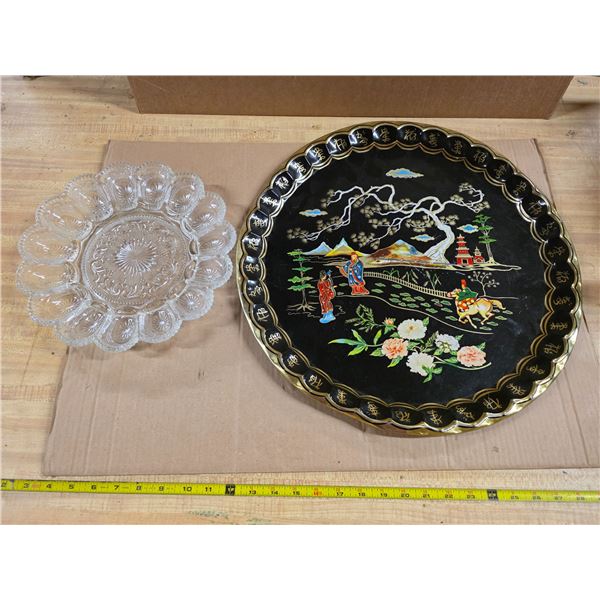 Glass dish and decorative tray