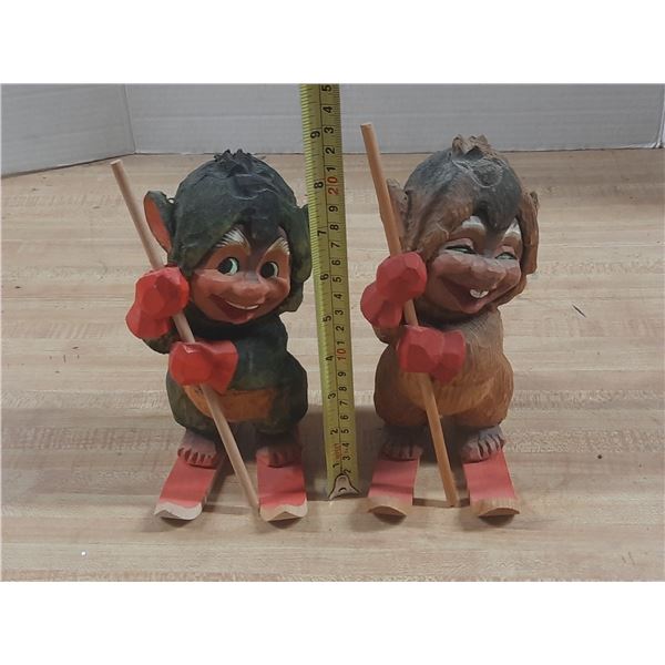 Vintage Norwegian Henning hand-carved wooden troll figurines.