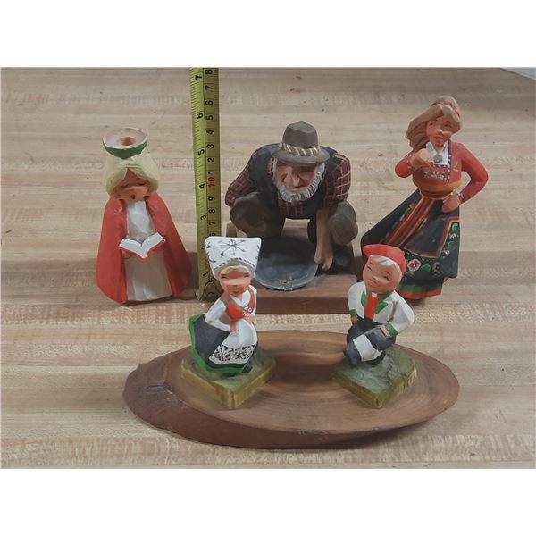 Vintage hand-carved Norwegian wooden figurines.