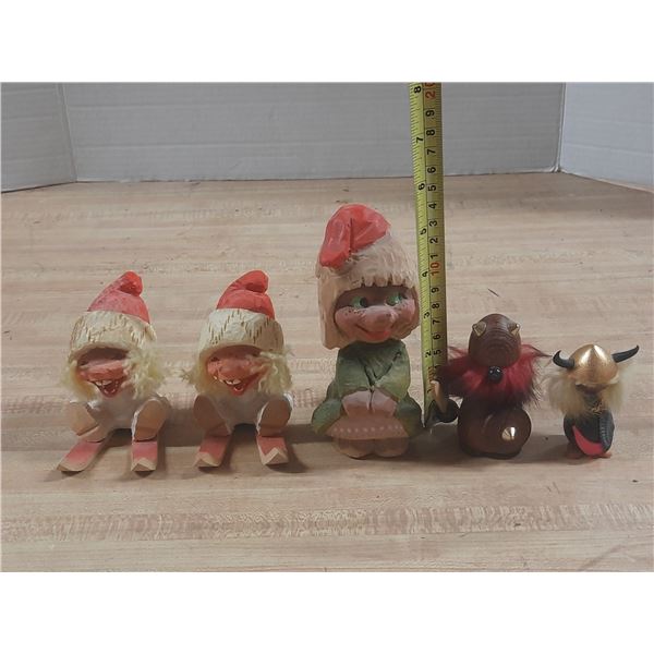 Vintage Henning hand-carved wooden Norwegian troll figurines.