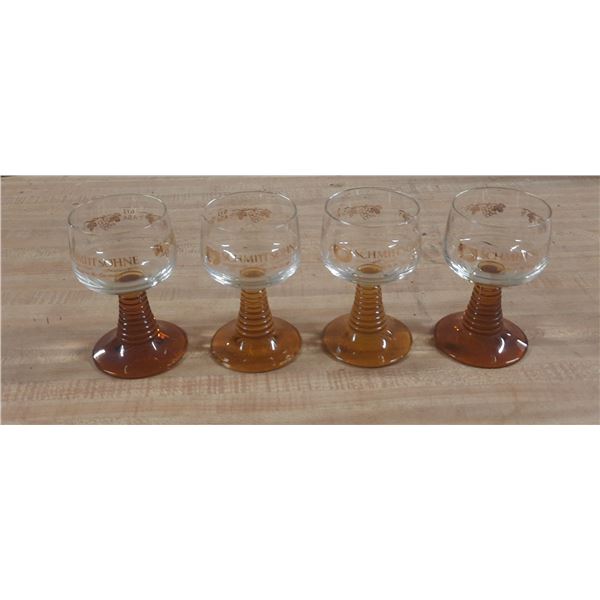 Vintage Schmitt Söhne Roemer wine glasses with amber beehive stems.
