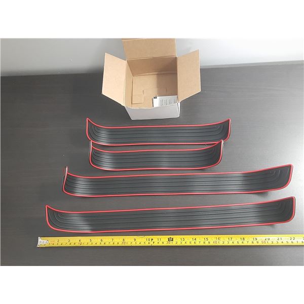 (4) Pieces Black rubber car door sill protector strips with red trim. (New)