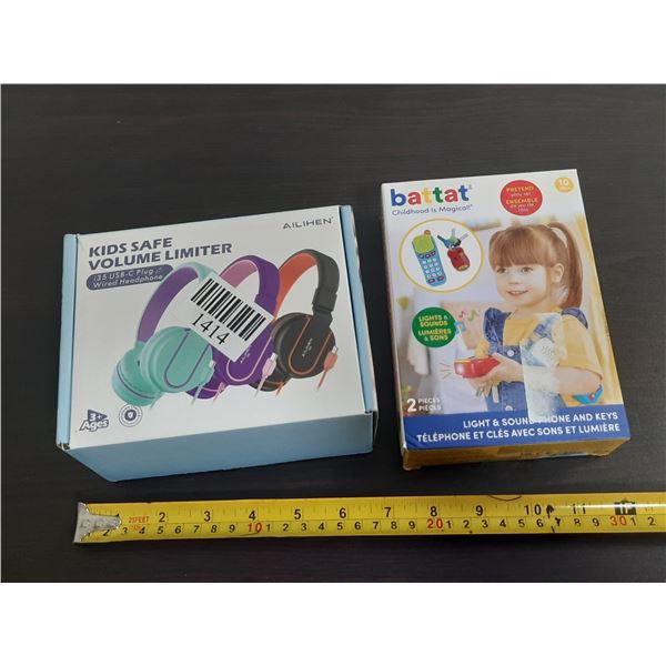 AILIHEN volume-limited wired kids headphone (New) and Battat Light & Sound Pretend Phone and Keys se