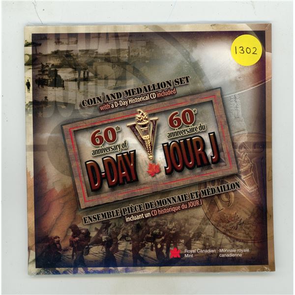 1944 – 2004 60th Anniversary of D-Day. Includes a Sterling Silver 5 Cents plus a bronze med