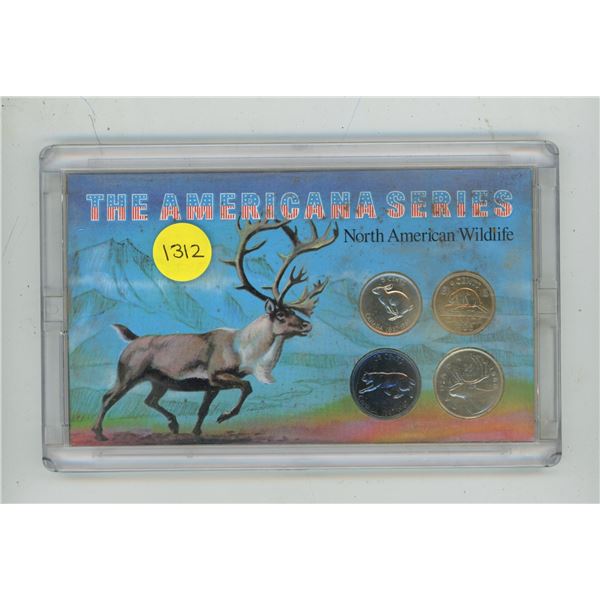 The Americana Series: North American Wildlife. Contains a 1967 rabbit nickel, 1986 beaver 5 Cents, 1