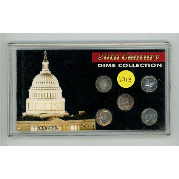 20th Century U.S. Dime Collection. Includes 1882 Seated Liberty Dime, 1911 Barber Dime, 1935 Mercury