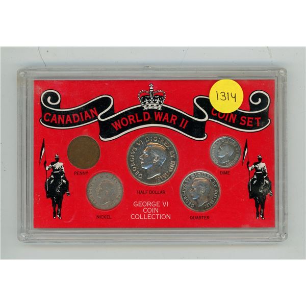 Canadian World War II Coin Set. Includes 3 silver coins.