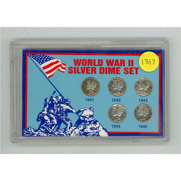 World War II Silver Dime Set. Includes one for each year the U.S. was at war: 1941 – 1945.