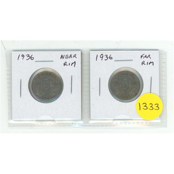 Complete set of 1936 George V Nickels. Includes S Near Rim and S Far from Rim.