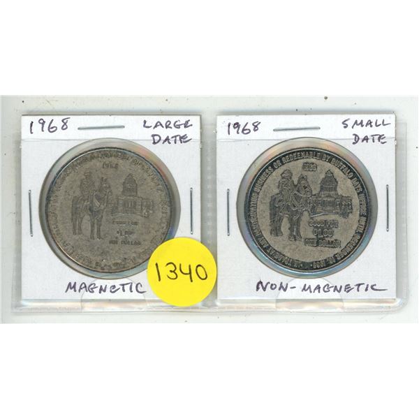Set of 2 1968 Regina Trade Dollar. Includes Large Date Magnetic and Small Date Non-Magnetic.