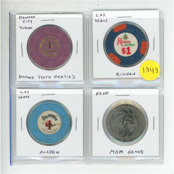 Set of 4 Gambling Tokens including Dawson City, Yukon.