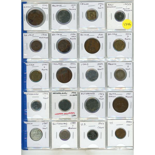 Set of 20 World War II coins. Includes Nazi Germany.
