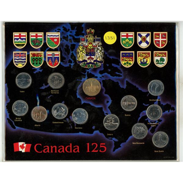 1992 Canada 125 Set. One 25 Cents coin for each province and territory, plus a special Loonie for Ca