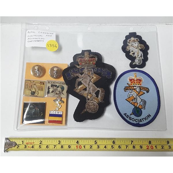 Set of 10 Royal Canadian Electrical and Mechanical Engineers cloth, pins and cuff links. These troop