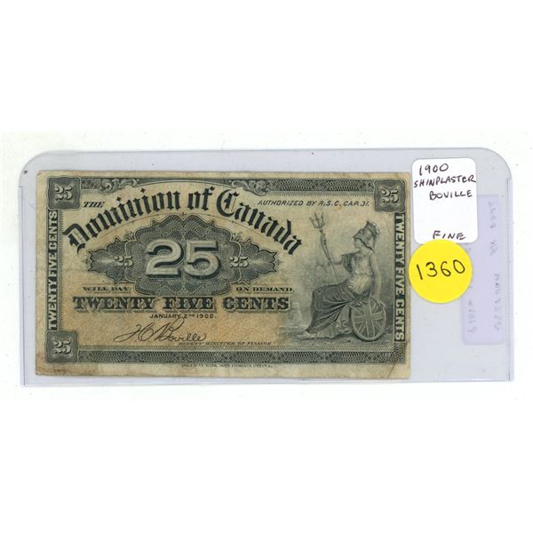 1900 25 Cents Shinplaster. Boville signature. DC-15b. Fine.