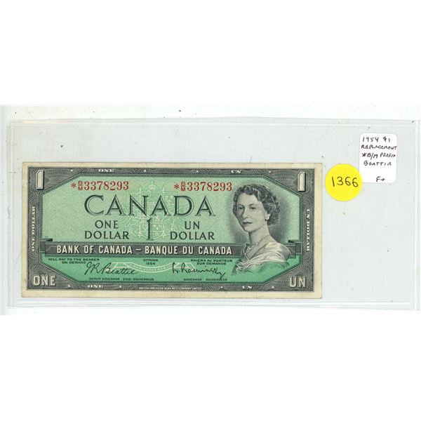 1954 $1 Modified Portrait Replacement note. *B/M Replacement Prefix with Front Position Number. Beat