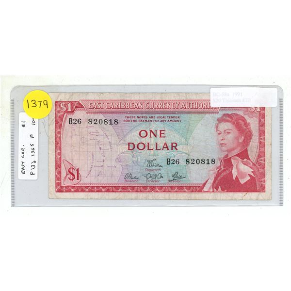East Caribbean States. 1965 1 Dollar. Elizabeth with map of the islands. Fine.