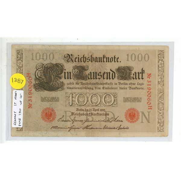 Germany – Empire. 1910 100 Mark Reichsbanknote. VF.