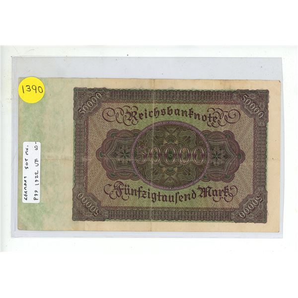 Germany – Weimar Republic. 1922 50,000 Mark Reichsbanknote. VF.