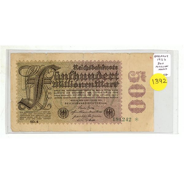 Germany – Weimar Republic. 1923 500 Million Mark Reichsbanknote. VG.