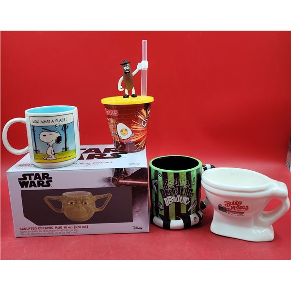 Novelty Mug Lot w/ Peanuts, Star Wars, & More
