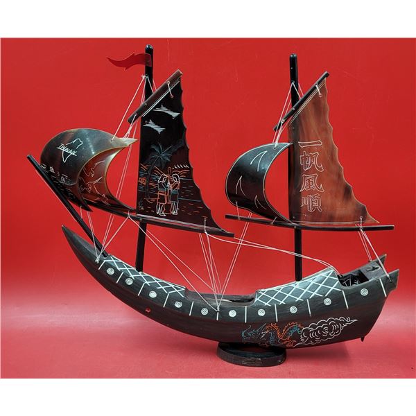 Taiwanese Carved Horn Ship