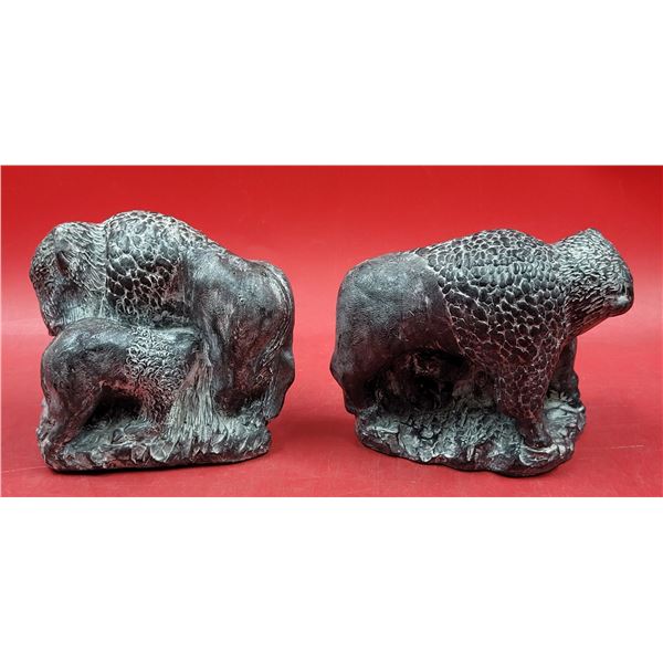2 Handmade Bison Sculptures by The Wolf Made in Canada