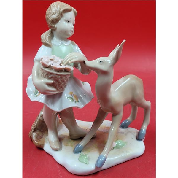 D'art SA Porcelain Girl & Fawn Sculpture Made in Spain