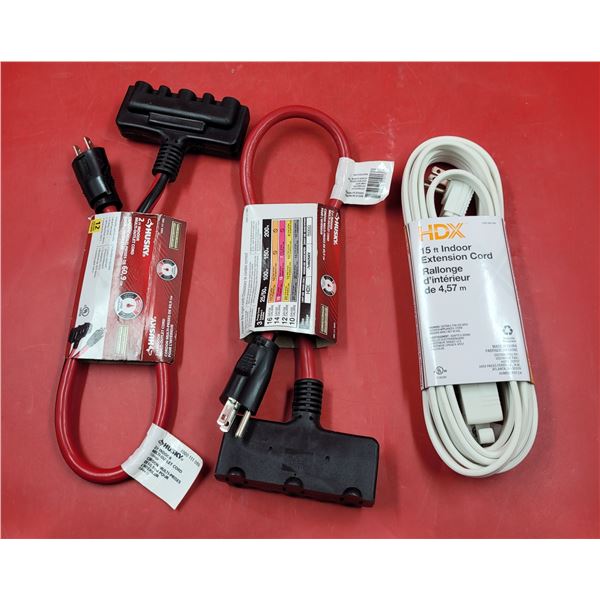 2 Husky Indoor Multi-Outlet Cords & HDX Indoor Extension Cord