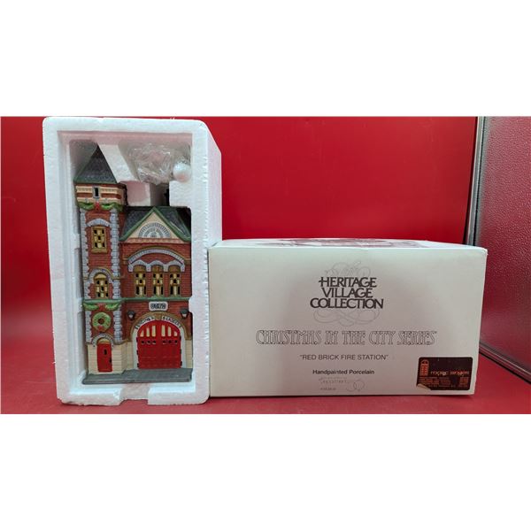Heritage Village Collection Hand-Painted Porcelain "Red Brick Fire Station"