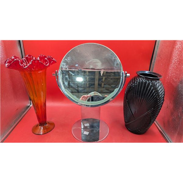 Home Decor Lot w/ Stand Mirror & 2 Vases