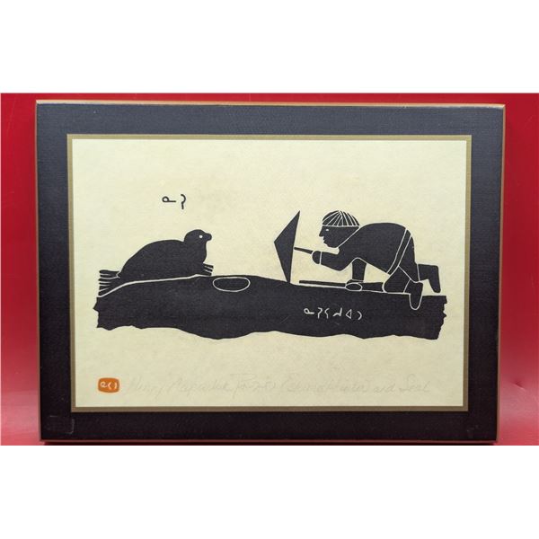 Signed Indigenous "Eskimo Hunter & Seal" Print by Henry Napartuk