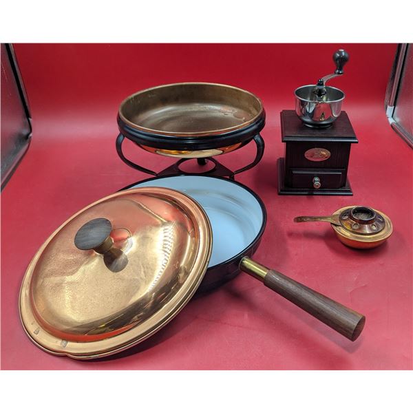 VTG Peugeot Freres Coffee Grinder & Copper Chafing Dish