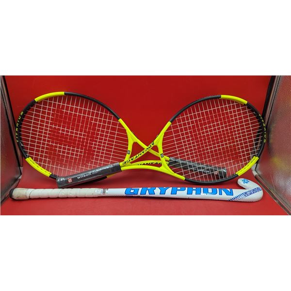Sporting Good Lot w/ 2 Rackets & Field Hockey Stick