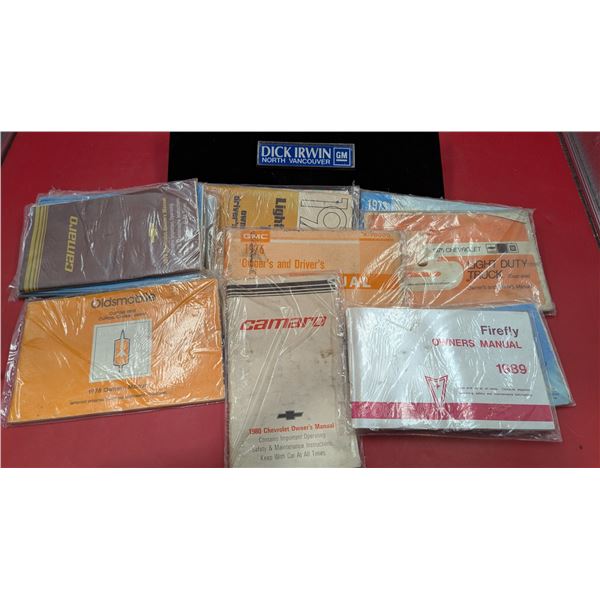Lot of VTG Automobile Manuals & Dick Irwin North Vancouver Emblem