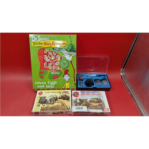 Dr. Suess Sticker Collection, Airbrush Kit, & 2 Military Model Kits
