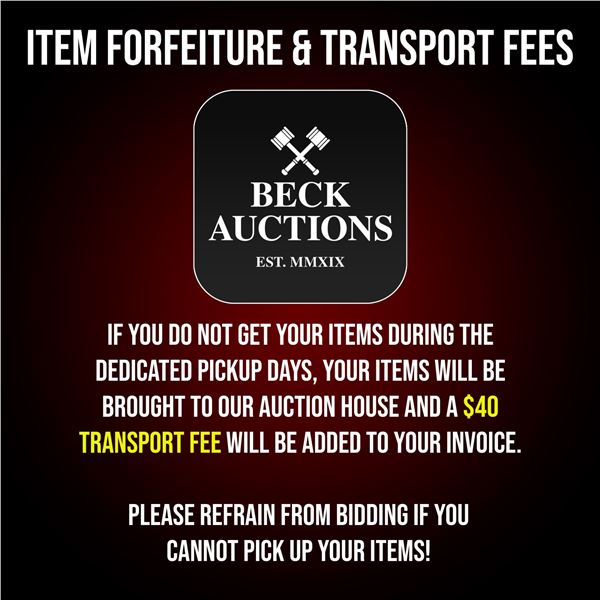 Item Forfeiture & Transport, Shipping, Delivery Fees & Conditions