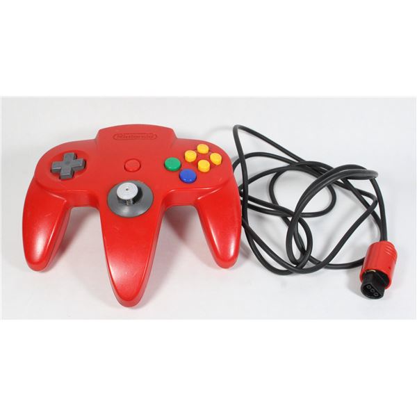 N64 NINTENDO AUTHENTIC RED CONTROLLER TESTED GOOD