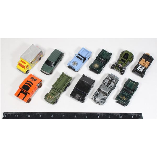 ASSORTED DIECAST ARMY AND WORK TRUCKS  (11)