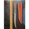 Image 1 : Hand Forged Damascus Steel Knife w/ Leather Sheath