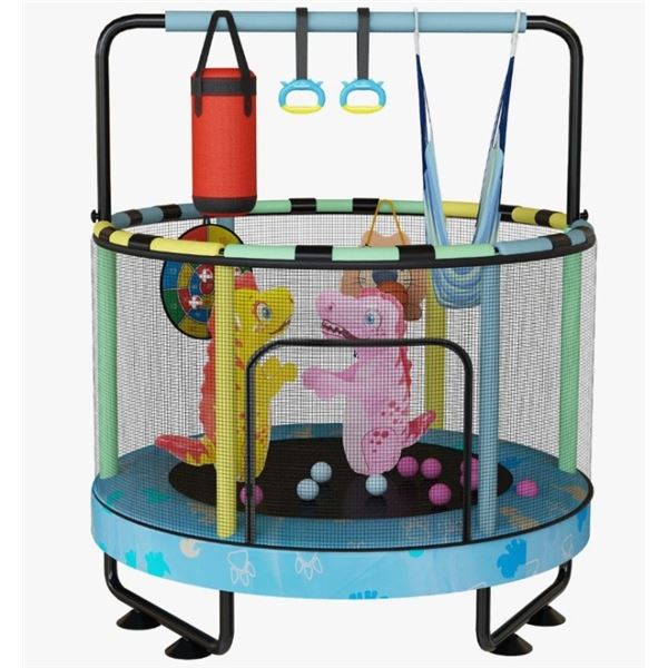 CVORTLL 55" 7-IN-1 ROUND TRAMPOLINE FOR KIDS WITH SAFETY ENCLOSURE NET, INDOOR & OUTDOOR TODDLER TRA