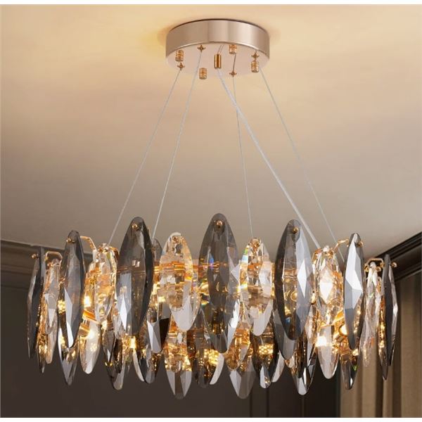 MERCER41 FRIEDHARDT 12-LIGHT DIMMABLE DRUM  CRYSTAL CHANDELIER FOR DINING ROOM, RETAIL $589
