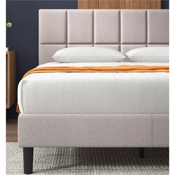 SUHAVI CONTEMPORARY QUEENSIZE MODERN TUFTED UPHOLSTERED PLATFORM BED, RETAIL $549