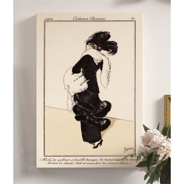 KELLY CLARKSON HOME "VINTAGE FRENCH FASHION 1" WRAPPED CANVAS PAINTING 32" H x 22" W x 2" D, RETAIL 