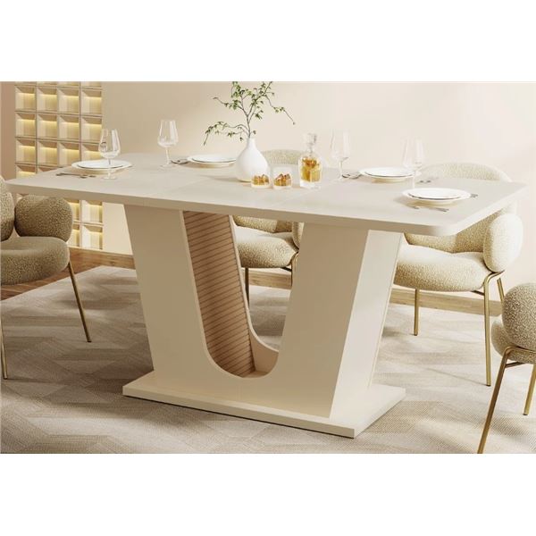 GEORGE OLIVER 55" MODERN DINING TABLE FOR 4-6, OFF-WHITE KITCHEN TABLE WITH U-SHAPED BASE, RETAIL $4