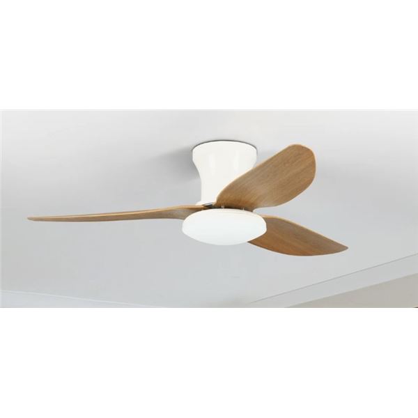 WROUGHT STUDIOS KARLENA CEILING FAN WITH LED LIGHTS AND REMOTE CONTROL 40" BROWN W/ WHITE, RETAIL $3