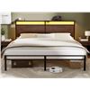 Image 1 : ANTIOCH QUEEN SIZE BED FRAME WITH LED LIGHT AND CHARGING STATION, METAL FRAME WITH STORAGE HEADBOARD