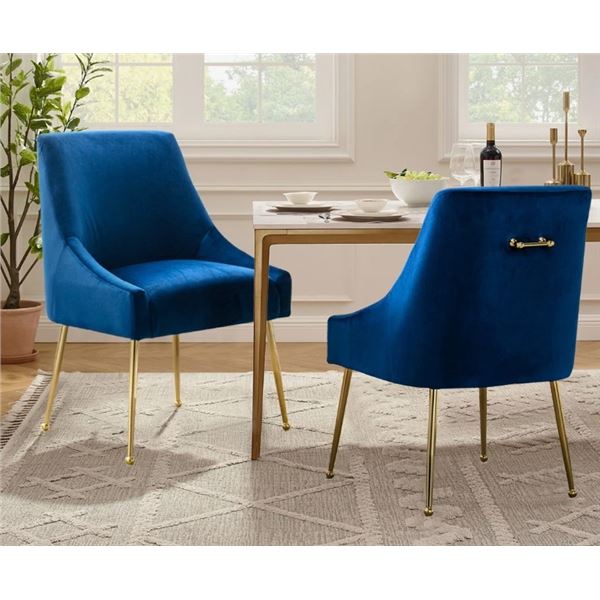 MERCER 41 KRAFICK 21.2'' WIDE BLUE VELVET ACCENT SIDE CHAIRS - SET OF 2, RETAIL $669