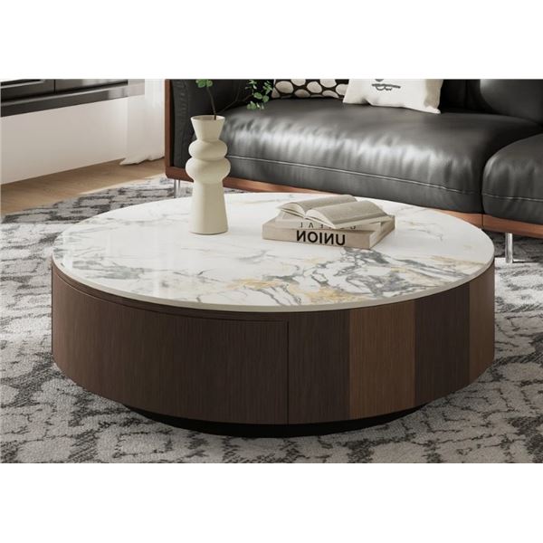 IVY BRONX 35'' ROUND COFFEE TABLE FOR LIVING ROOM, MARBLE COFFEE TABLE WITH DRAWER, NO ASSEMBLY, RET