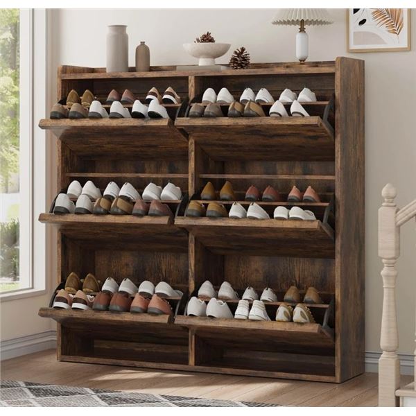 LATITUDE RUN SHOE CABINET WITH 6 FLIP DRAWERS, ADJUSTABLE WOODEN SHOE ORGANIZER FOR ENTRYWAY, HALLWA